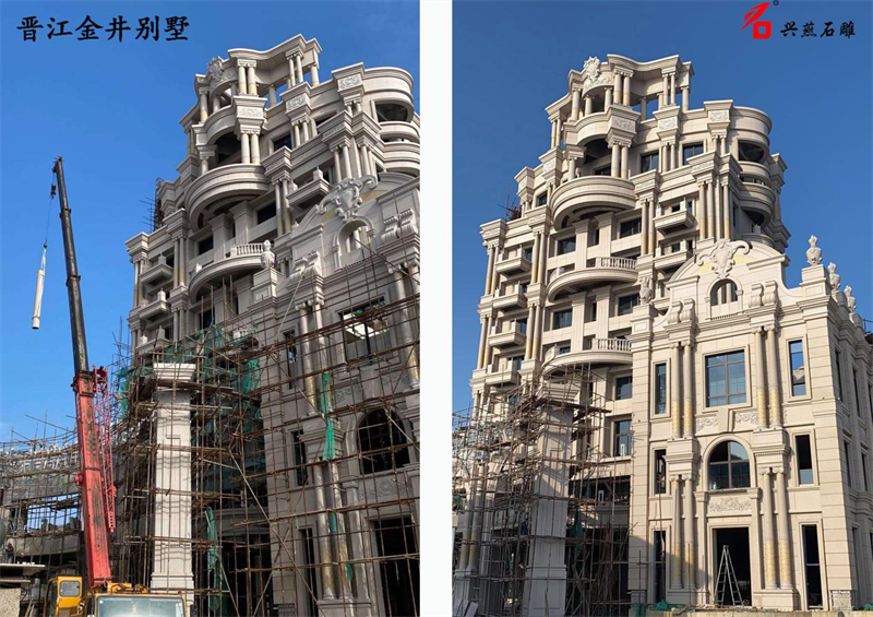 Xingyan Stone Carving Craftsmanship vytváří model pro vnější stěnu Jinjiang Jinjing Villa